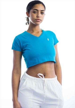 VINTAGE POLO RALPH LAUREN CROP TOP LOGO REWORKED 90S S 2.2