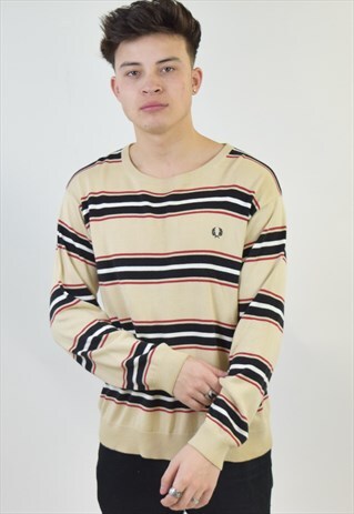 VINTAGE 90S BEIGE STRIPED FRED PERRY SWEATER