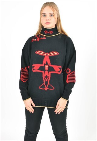 VINTAGE 90'S TURTLE NECK JUMPER IN PLANE PRINT