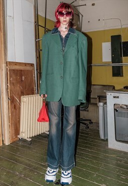 90's Vintage classy oversized blazer in basil green