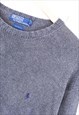 VINTAGE RALPH LAUREN SWEATSHIRT GREY WAFFLE KNIT PULLOVER 