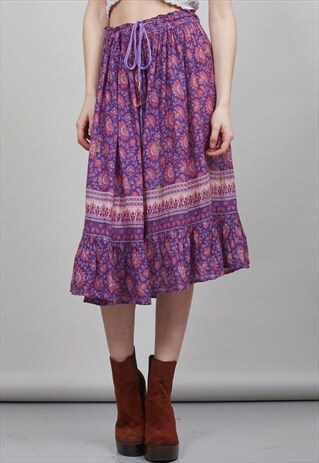 VINTAGE 70'S VIOLET AND PINK INDIAN VINTAGE MIDI SKIRT