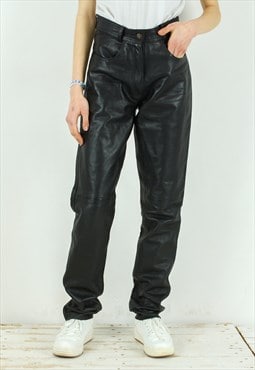 Soft Leather Pants High Rise Tapered Relaxed Trouser Zip Fly