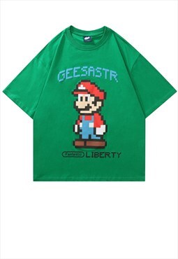 Super Mario print t-shirt Y2K game skater tee in green