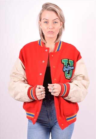 WOMENS VINTAGE VARSITY JACKET XL RED 90'S