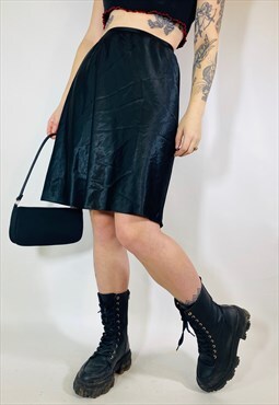 Vintage 90s 00s Y2K Satin Black Mini Slip Skirt