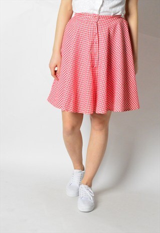 VINTAGE 80S RED WHITE GINGHAM PICNIC CHECK SKIRT