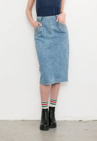 VINTAGE MIDI JEANS TUBE DENIM SKIRT