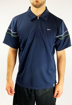 Deadstock Vintage Nike Court Polo T-Shirt in Navy Blue