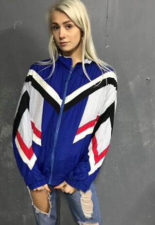 VINTAGE SHELL SUIT BOMBER JACKET SPORTS RAVE FESTIVAL M 10