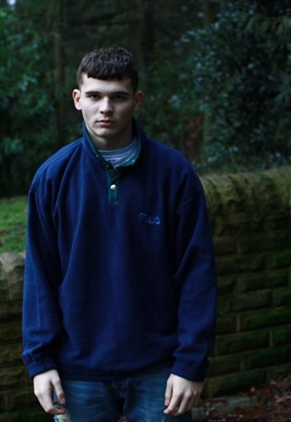 VINTAGE NAVY FILA MAGIC LINE 1/4 BUTTON FLEECE
