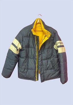 Vintage Y2K Puffer Coat Navy Yellow Reversible Padded