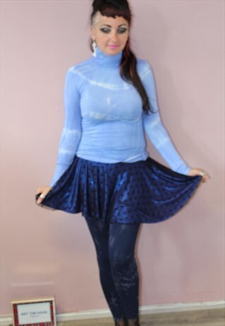 UNIQUE PALE BLUE TIE DYE PRINT POLO TOP BOHO FESTIVAL STYLE