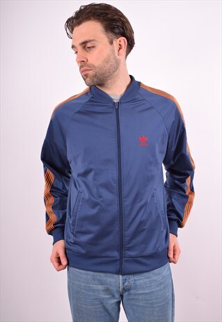 ADIDAS MENS VINTAGE TRACKSUIT TOP JACKET MEDIUM BLUE 90S