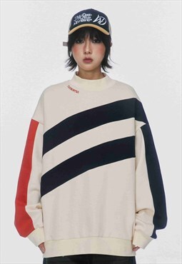 Striped sweatshirt contrast pullover zigzag jumper in cream
