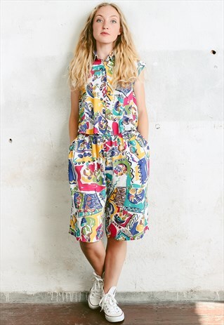 VINTAGE 80S BOLD PATTERNED COORD ROMPER