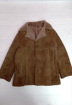 90's Vintage Coat Tan Brown Shearling