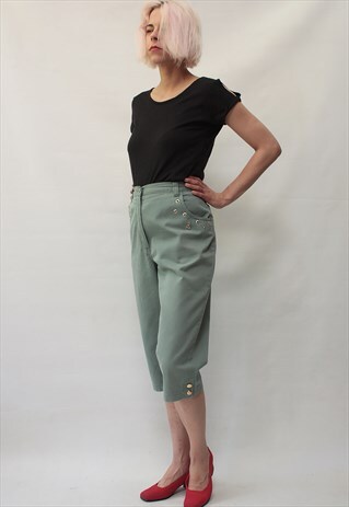 VINTAGE 80' SALIOR PASTEL GREEN HIGH WAIST 3/4 TROUSERS