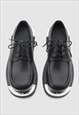 METAL PLATED GRUNGE SHOES ROUND TOE CATWALK BROGUES BLACK