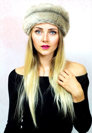 1970S VINTAGE GREY WITH BLONDE FLECKS SOFT FAUX FUR HAT