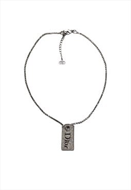 Christian Dior Necklace Silver Crystal Tennis Chain Logo 