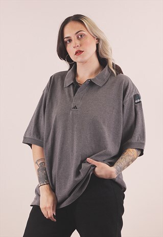 VINTAGE 90S ADIDAS EQUIPMENT GREY POLO T-SHIRT /A8053