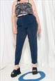 VINTAGE TROUSERS 80S HIGH-WAISTED SILKY BLUE TAPERED PANTS