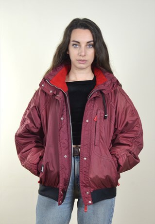 80S VINTAGE MAROON PADDED SKI BOMBER JACKET