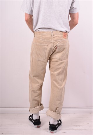 LEVI'S 751 MENS VINTAGE CORDUROY TROUSERS W36 L34 BEIGE 90S