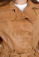 WOMEN'S M LEATHER COAT TRENCH BELTED JACKET MAC TAN BROWN