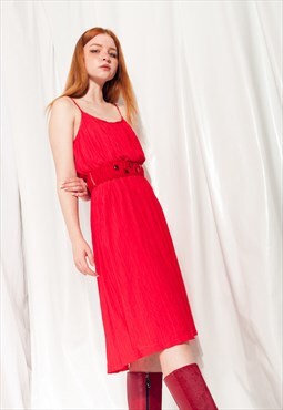 Vintage Dress 80s Red Party Dress w Gemstones