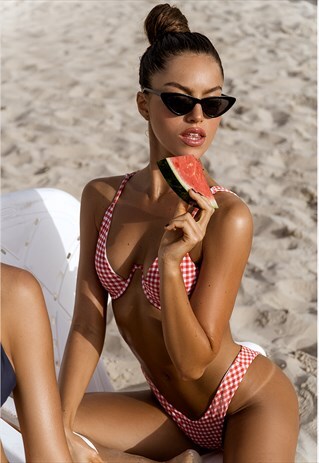 THE RONI RED GINGHAM CHECK BIKINI BOTTOM (BOTTOM ONLY)