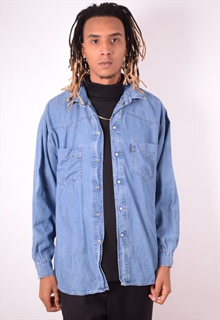 MENS VINTAGE DENIM SHIRT LARGE BLUE 90S