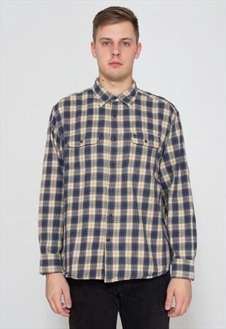 VINTAGE NAVY BEIGE TIMBERLAND CHECKERED LONG SLEEVE SHIRT