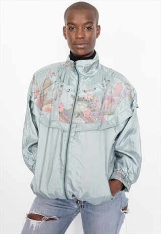 80S VINTAGE METALLIC LIGHT BLUE BOMBER JACKET
