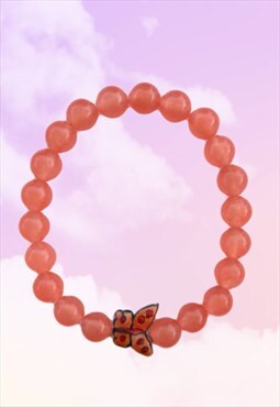 Butterfly - Orange Chalcedony Beaded Gemstone Gift Bracelet