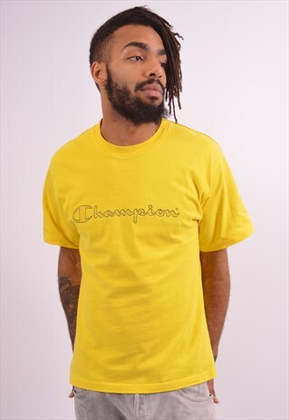 CHAMPION MENS VINTAGE T-SHIRT TOP MEDIUM YELLOW 90S