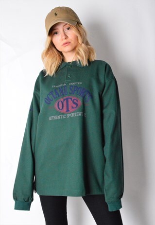 VINTAGE 80S GREEN 1/4 BUTTON LIGHTWEIGHT JACKET