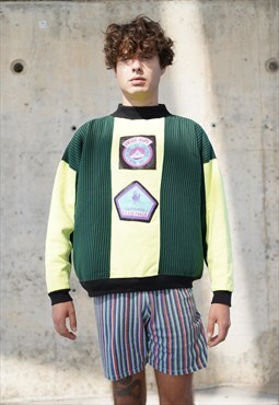 Vintage 80s Unique Vertical Striped Ski Sweatshirt in Yellow