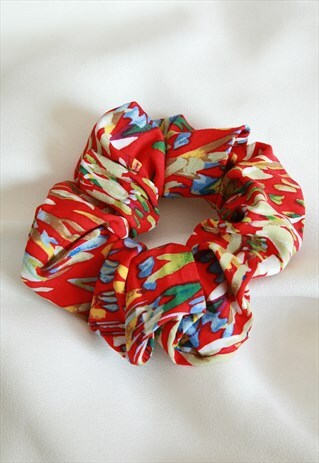 RED WATERCOLOUR COTTON HAIR SCRUNCHIE