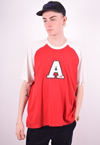 ADIDAS MENS VINTAGE T-SHIRT TOP XL RED 90'S