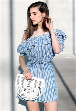 Ruffled Mesh Dress in Stripe