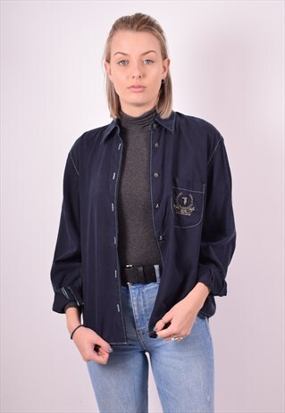 TRUSSARDI WOMENS VINTAGE SHIRT MEDIUM BLUE 90S