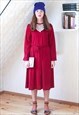 Cherry red long sleeve belted dress with white crochet chest