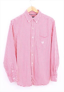 Vintage Chaps Check Shirt Pink White Button Up With Logo 