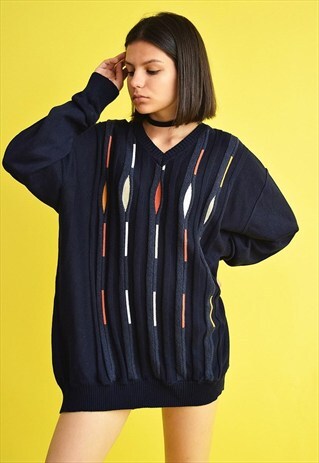 80'S ABSTRACT PATTERN OVERSIZED SLOUCHY KNIT JUMPER TOP