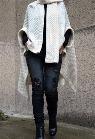 KNITT PONCHO LOOSE CARDIGAN TOP OVERSIZED COAT JACKET F1503