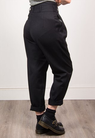 VINTAGE 90'S BLACK HIGH WAIST SMART TAPERED TROUSERS