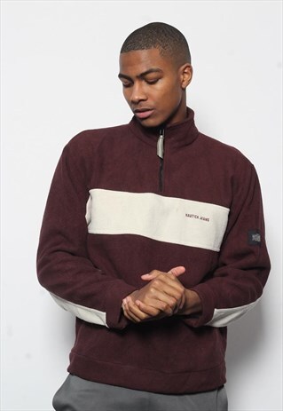 VINTAGE NAUTICA JEANS 1/4 ZIP FLEECE RED AND WHITE