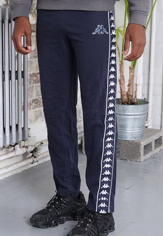 VINTAGE KAPPA TAPE LOGO THIN TRACK BOTTOMS NAVY BLUE
